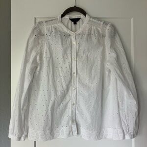 J. Crew White Long Sleeve Blouse with Peter Pan Collar